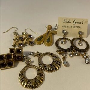 5 pairs of Vintage Goldtone and Purple and Austrian  Crystal pierced Earrings